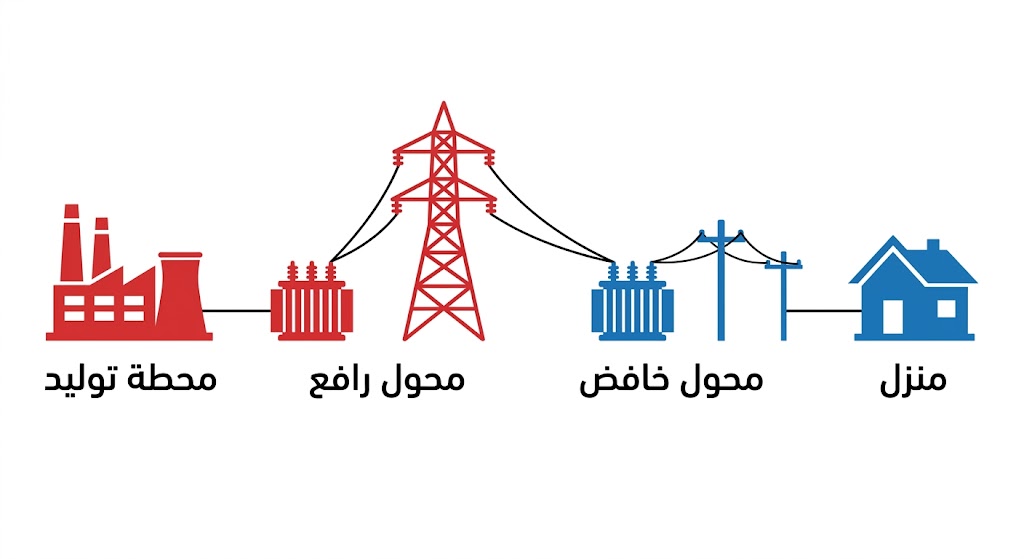 مخطط انتقال الكهرباء من المولد للمنزل